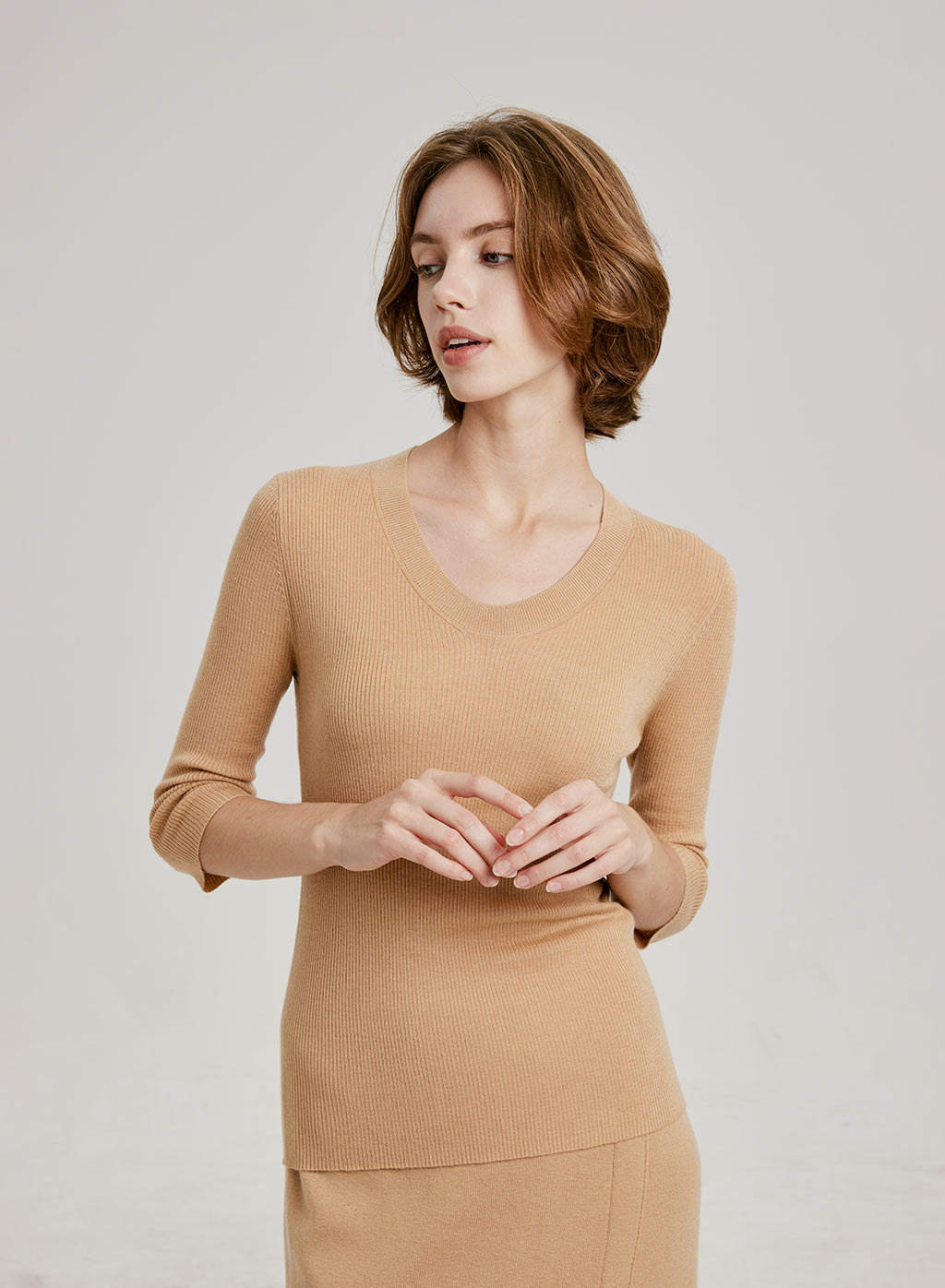 Fitted Long-Sleeve Rib-Knit Top for Women