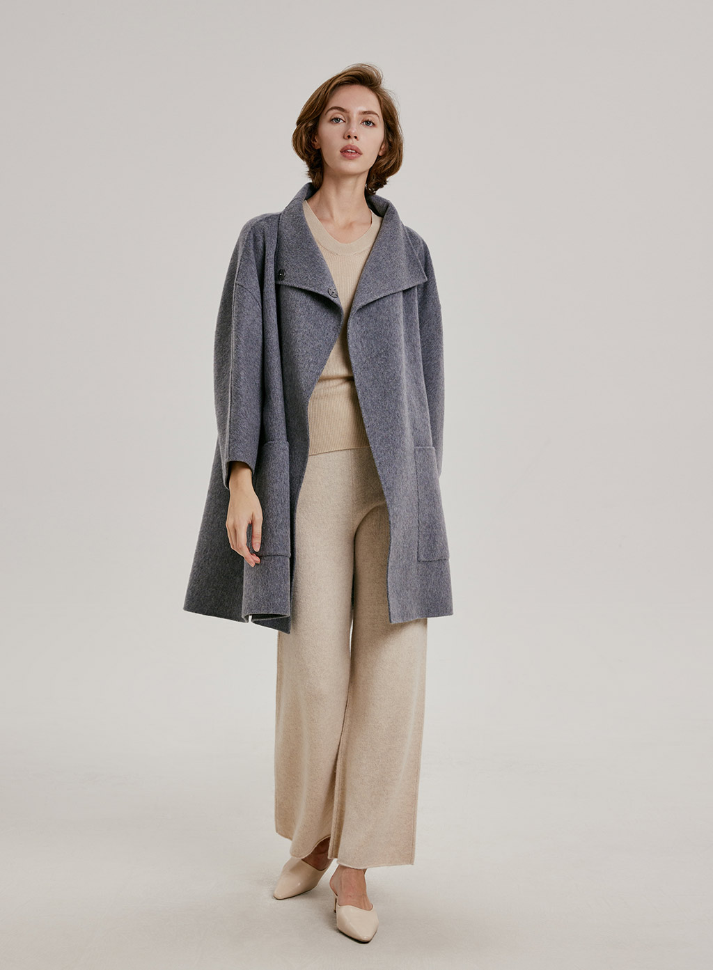 Nap Loungewear Leona High Neck Wool-cashmere Coat In Glacier Grey ...