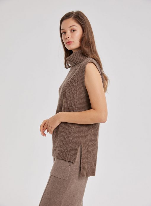 sleeveless turtleneck knit top