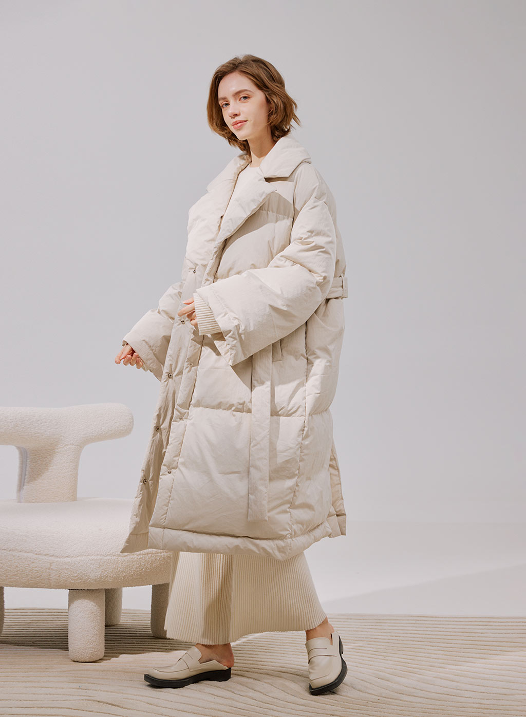 wrap over puffer coat