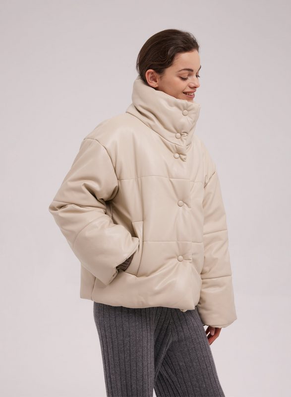 Buttoned Faux Leather Jacket | Short Winter Coat | Nap Loungewear
