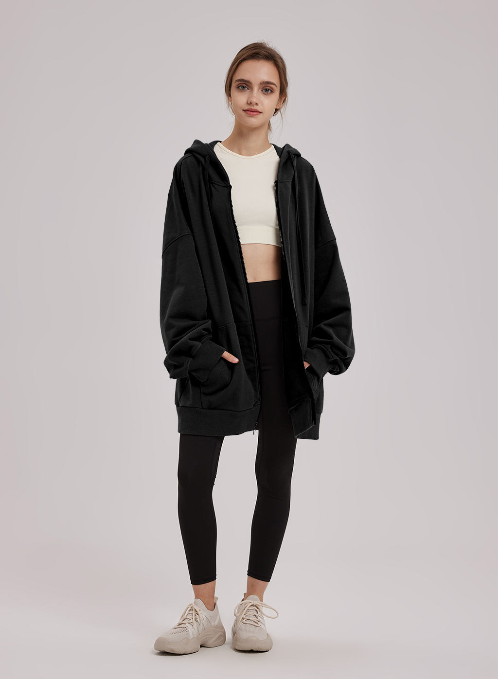 zara oversized zip up hoodie