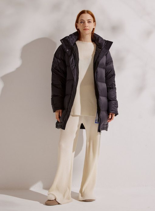 white company long puffa coat