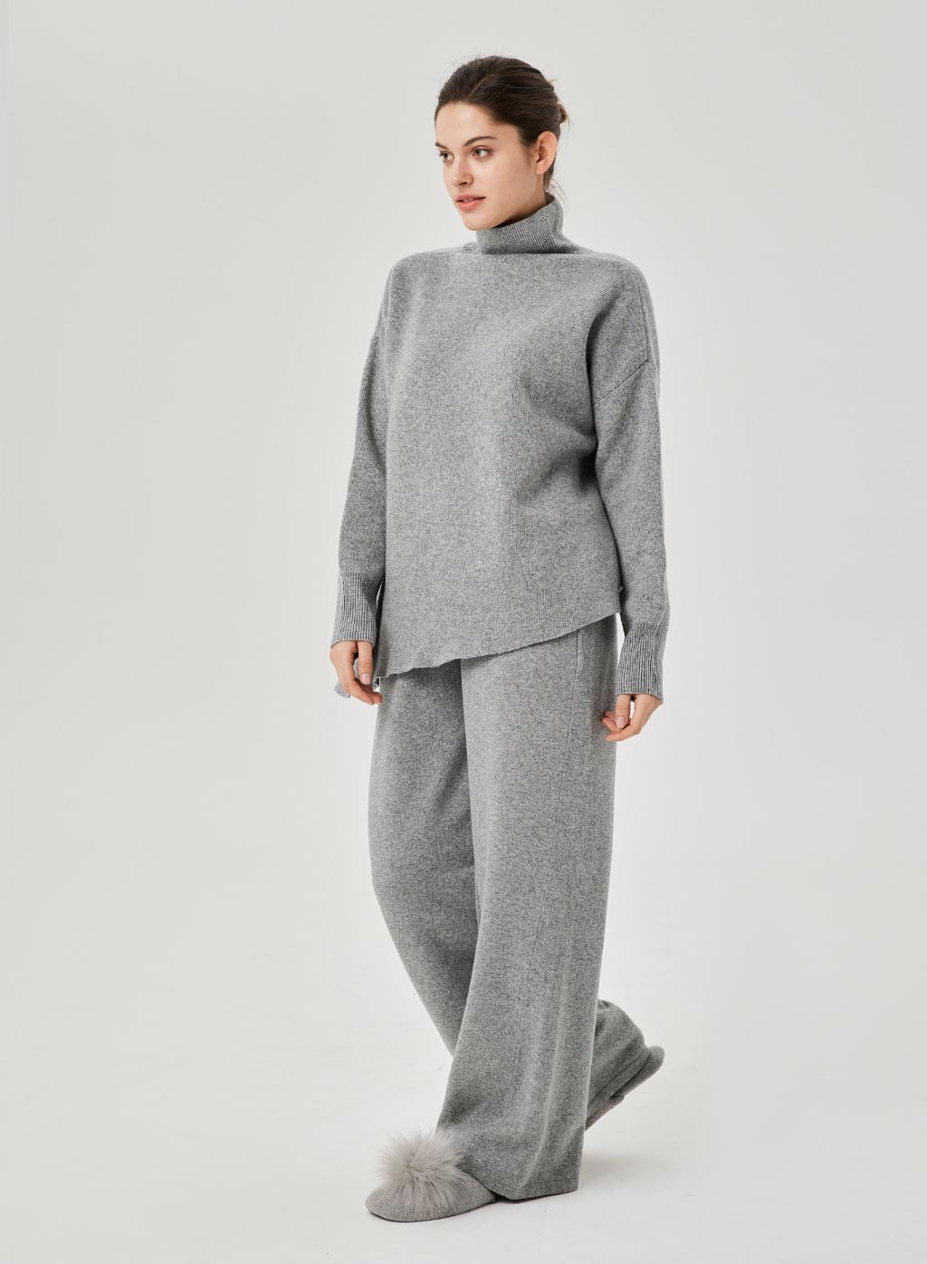 Wide-Leg Wool Full-Length Pants - Loose Comfy Sweatpants - Nap