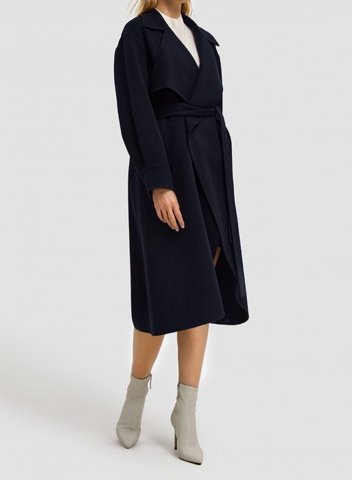 long navy wrap coat