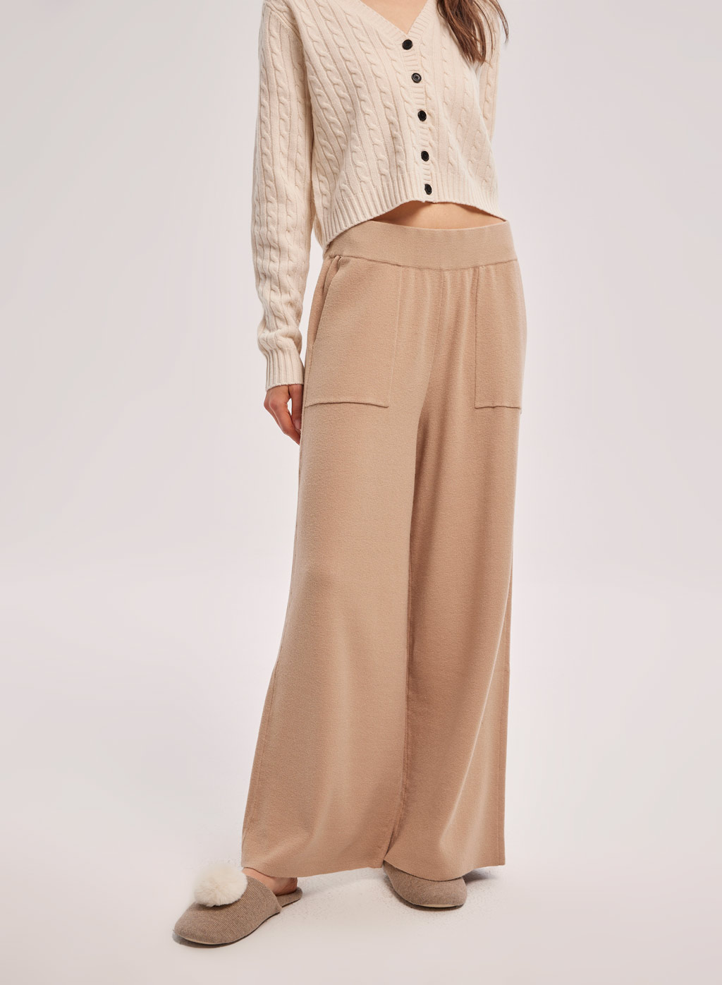 Loose Wide Leg Knit Pants Beeswax 2
