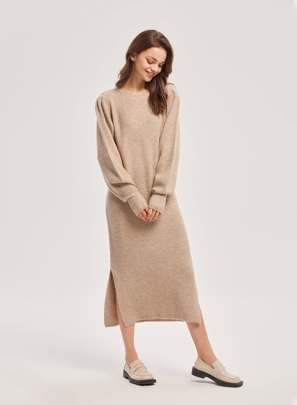 Side Slit Knit Dress, Maxi Sweater Jumper Dress