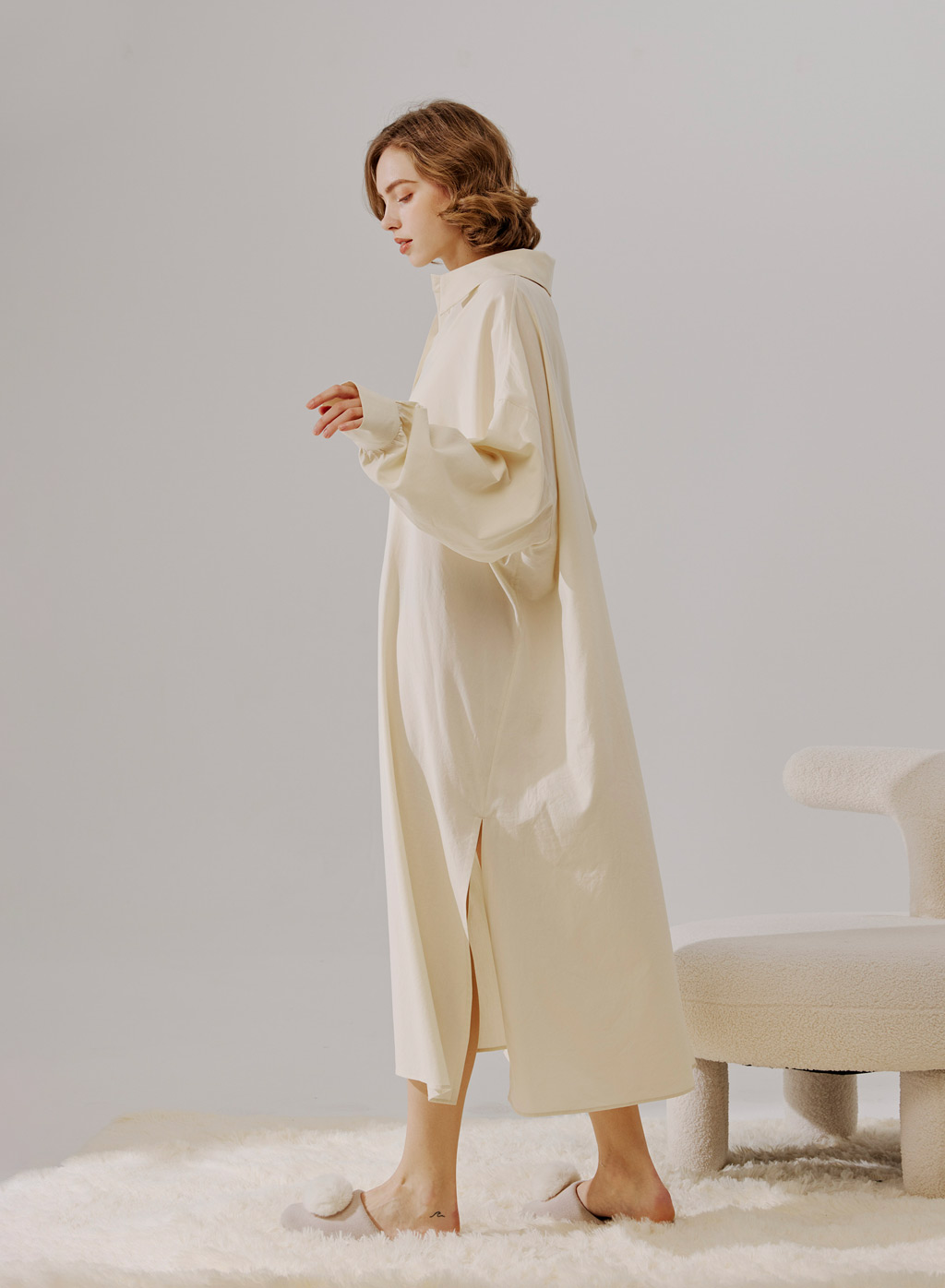 Cotton Shirt Midi Dress | Long Sleeve Dress | Nap Loungewear