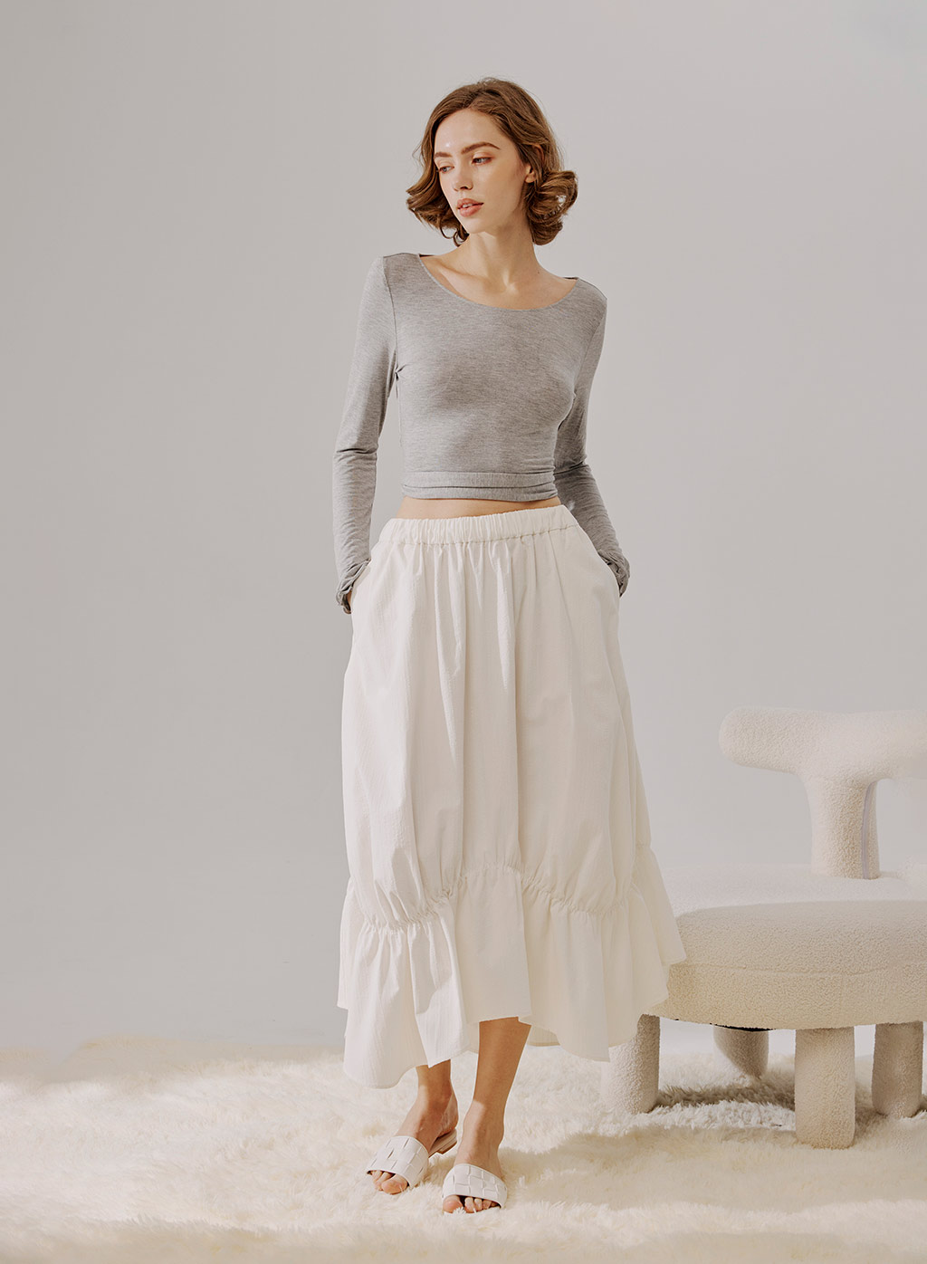 Puffy top midi skirt