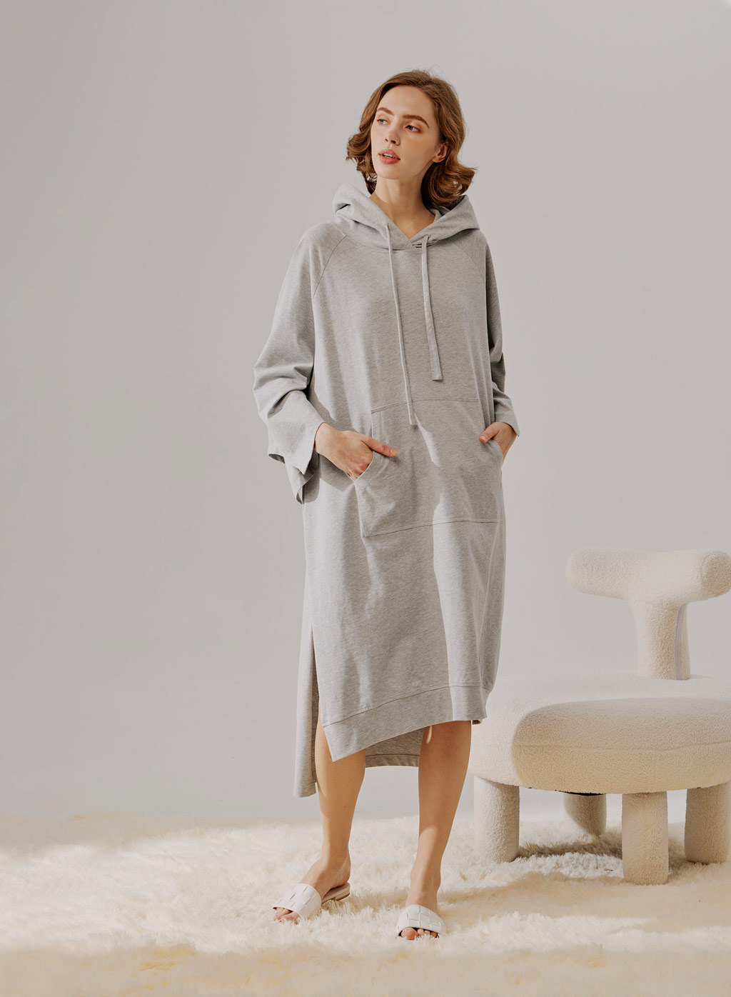 100% Cotton Oversized Midi Length Hoodie Dress