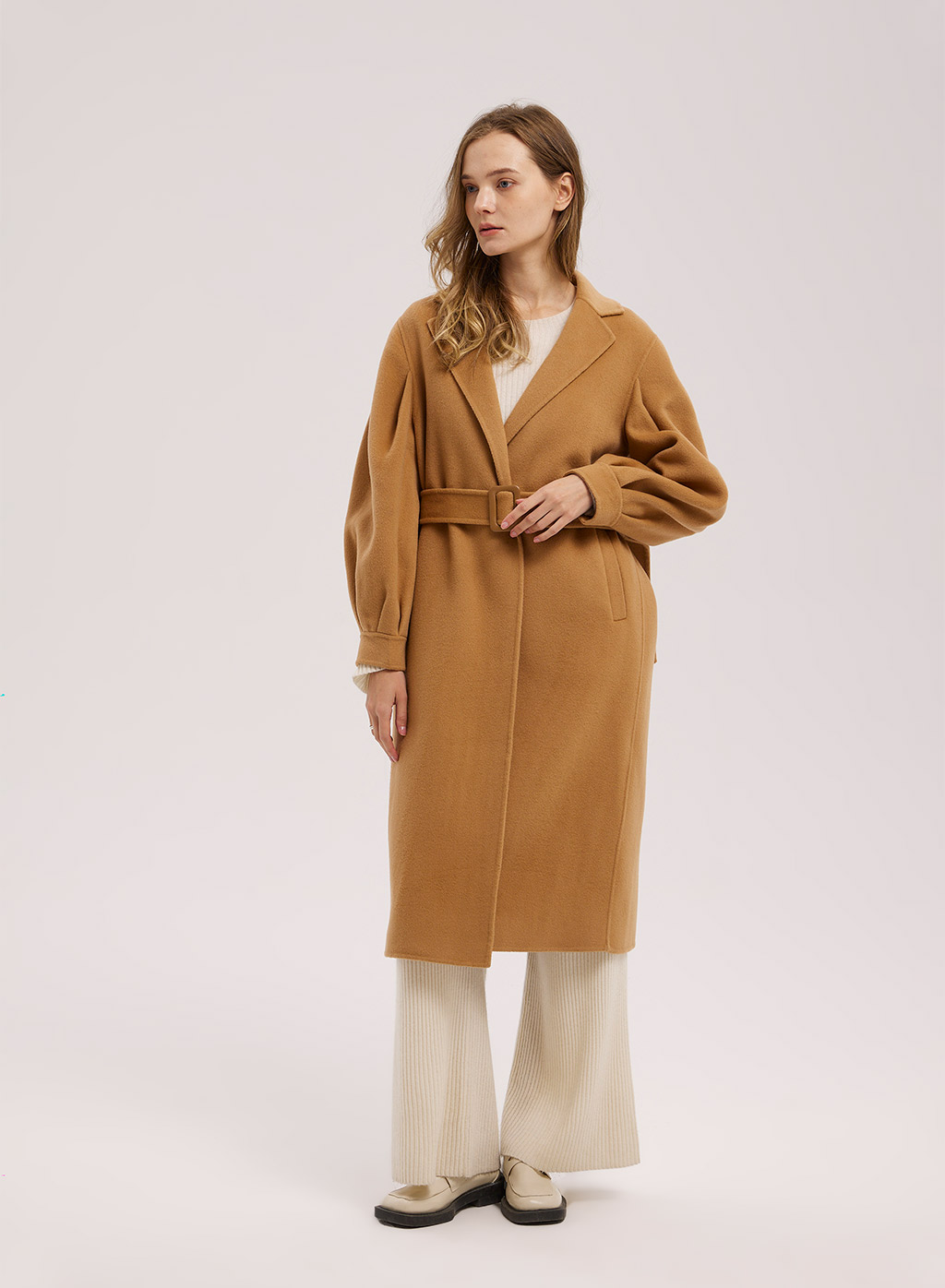 puff sleeve wool coat