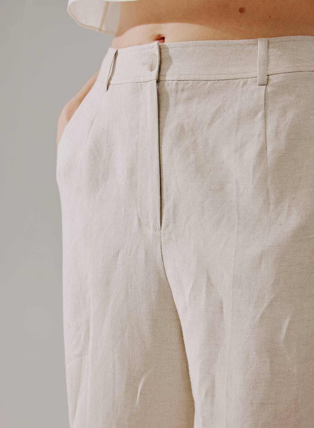 Wide-Cut Linen Pants, Straight Leg Trousers