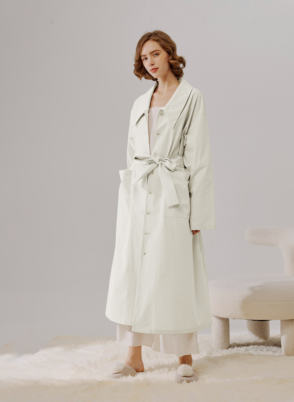 Cotton Trench Coat | Longline Belted Peacoat | Nap Loungewear