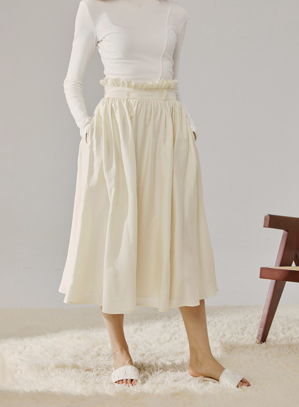 gathered midi skirt