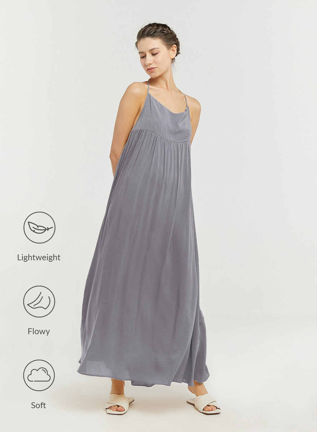 Nap Loungewear Backless Halter Dress In Middle Grey