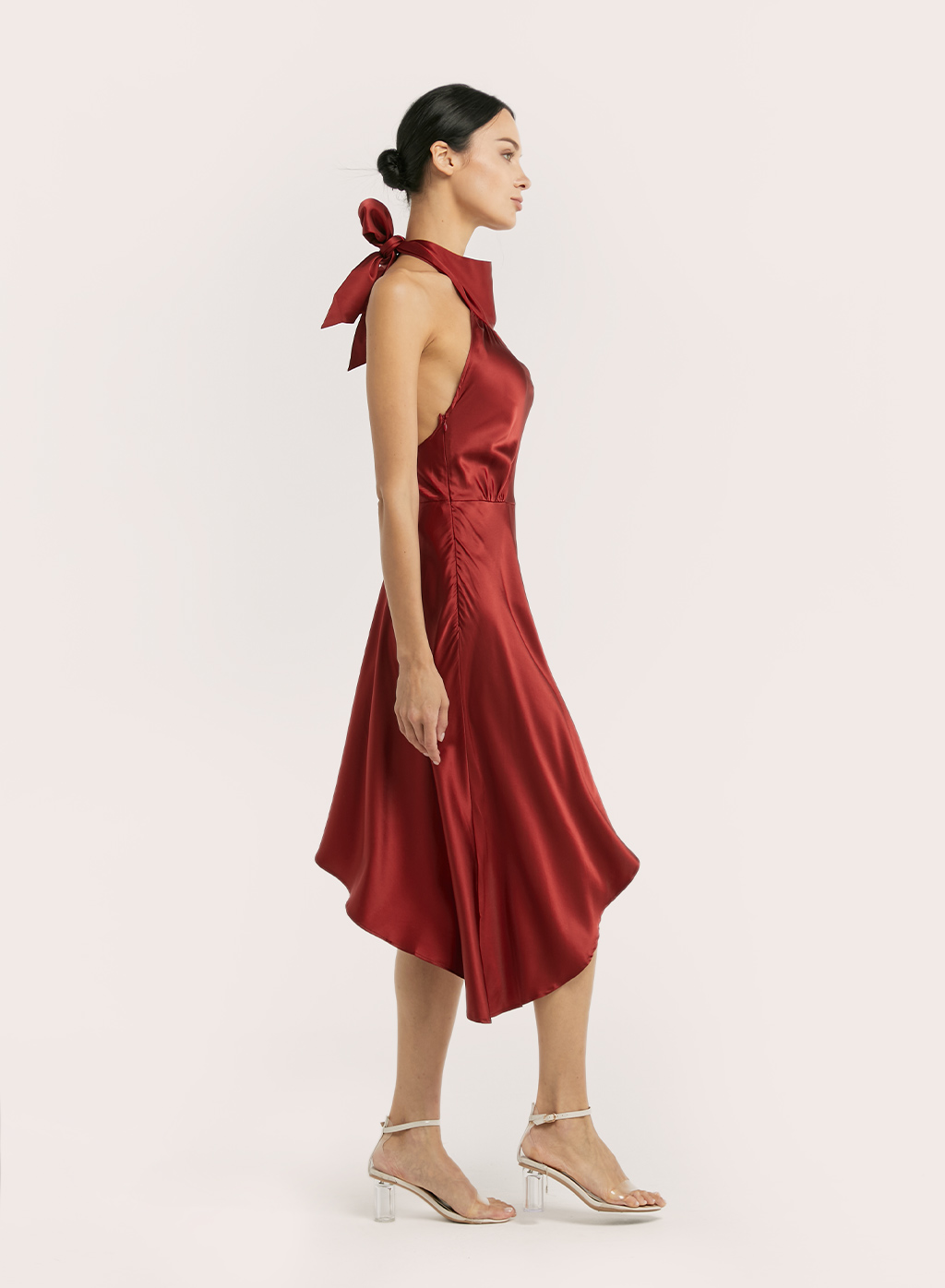 Ruffled Hi Low Silk Midi Dress