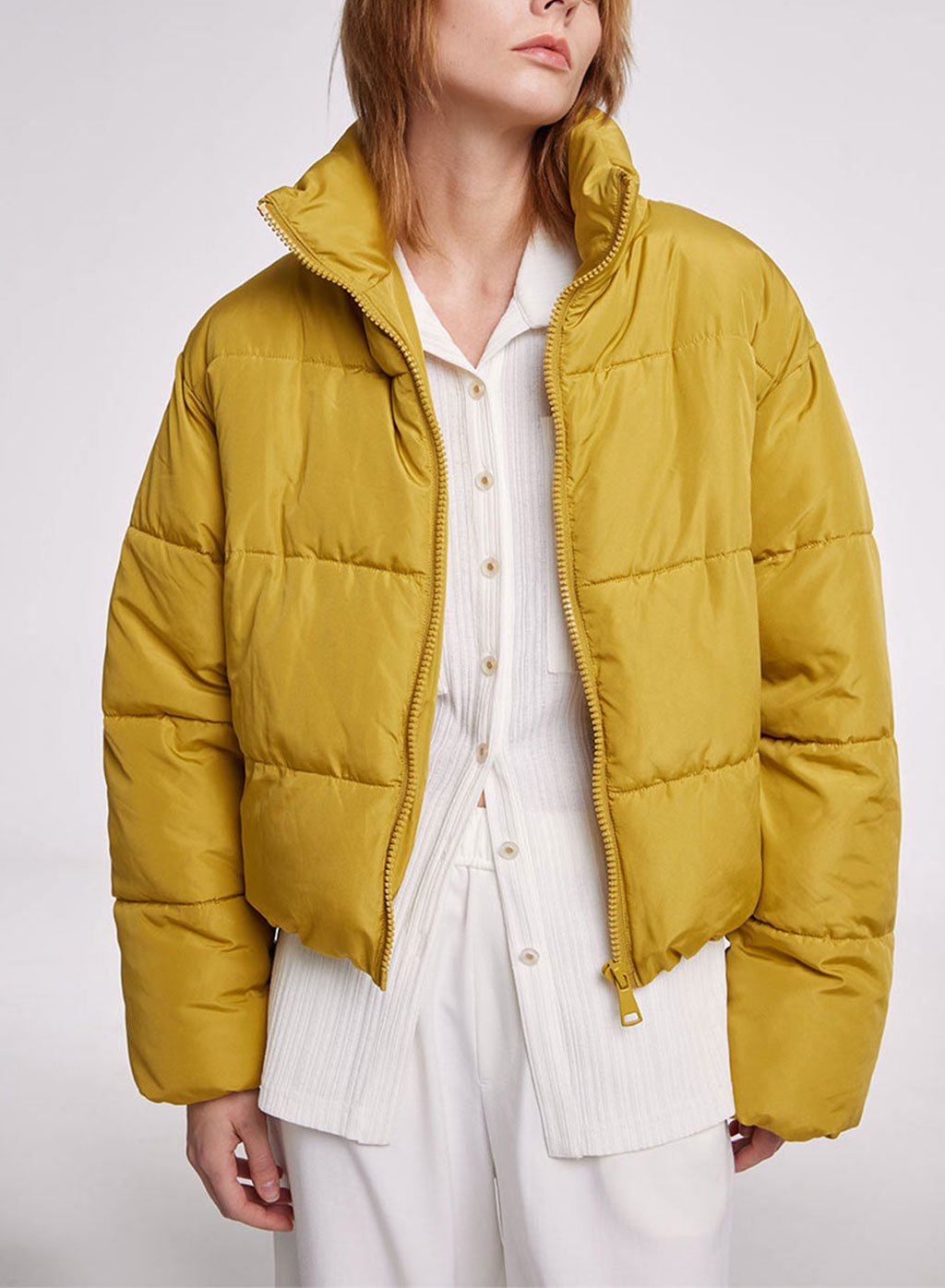 basic high collar puffer jacket