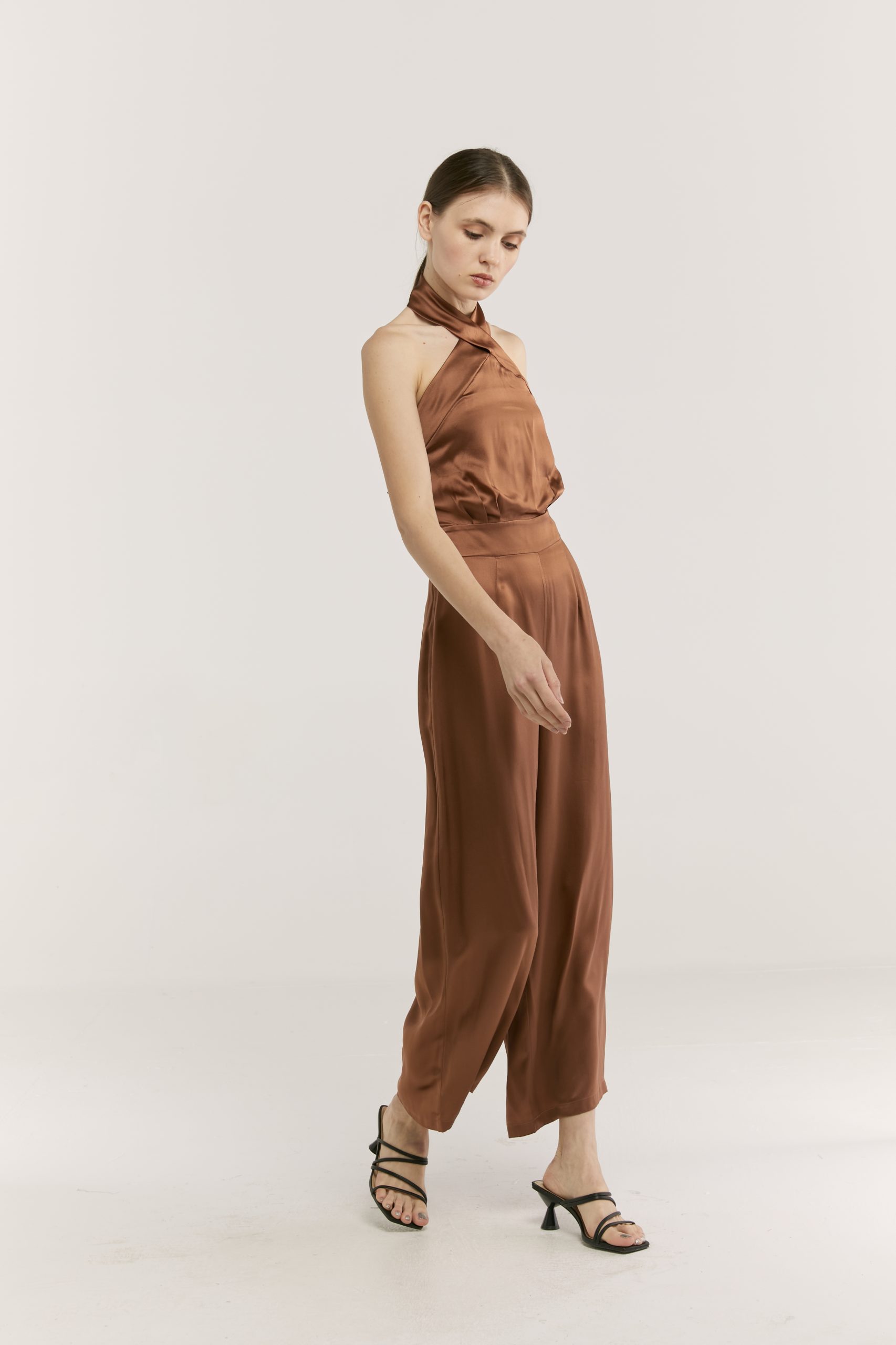 silk halter jumpsuit