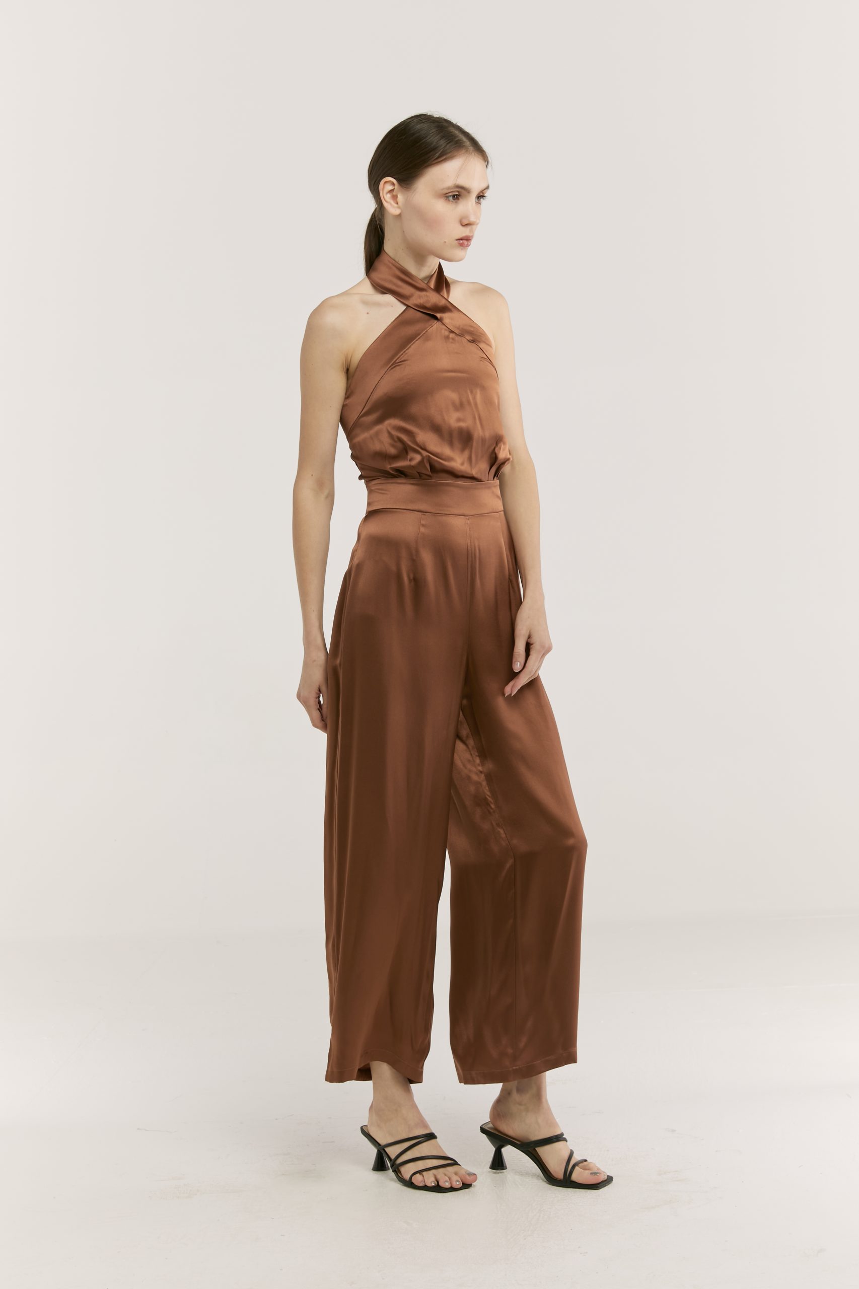 silk halter jumpsuit