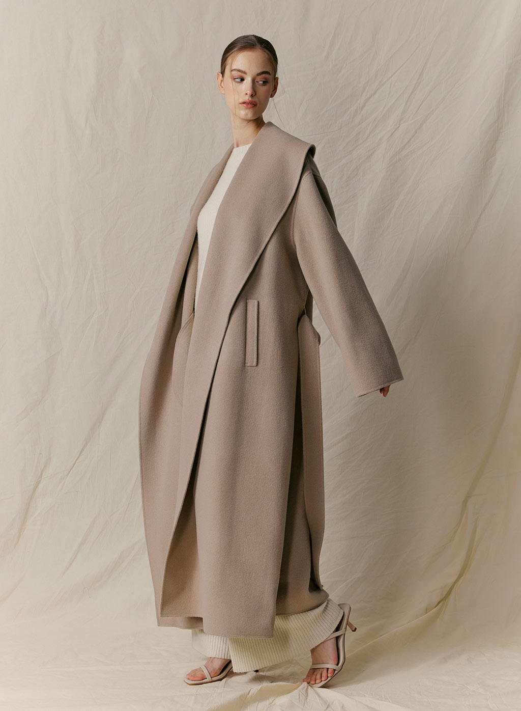Image of Belted Shawl Lapel Wool Coat