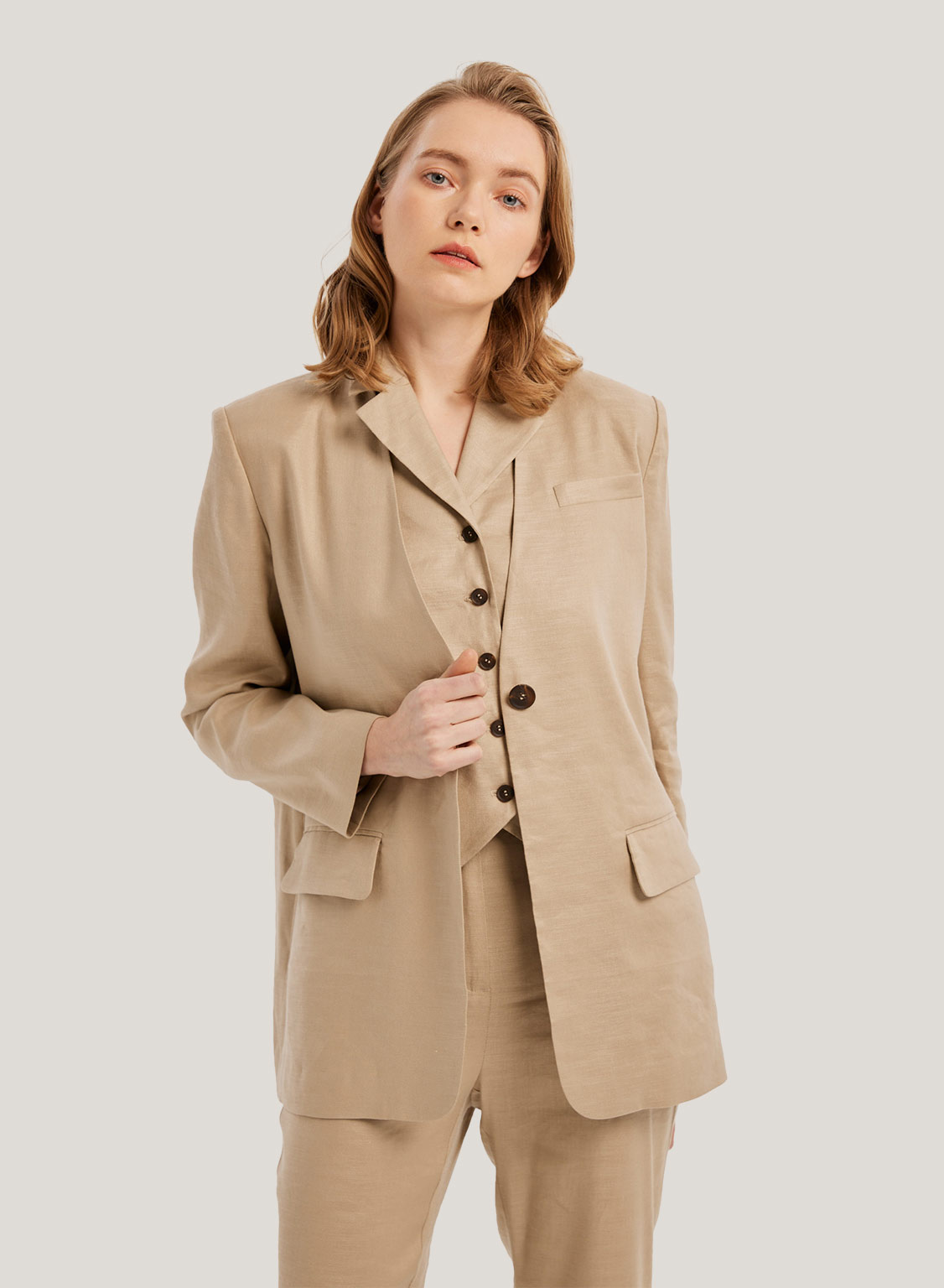 GH Collarless Single-Button Linen Blazer | Nap Loungewear