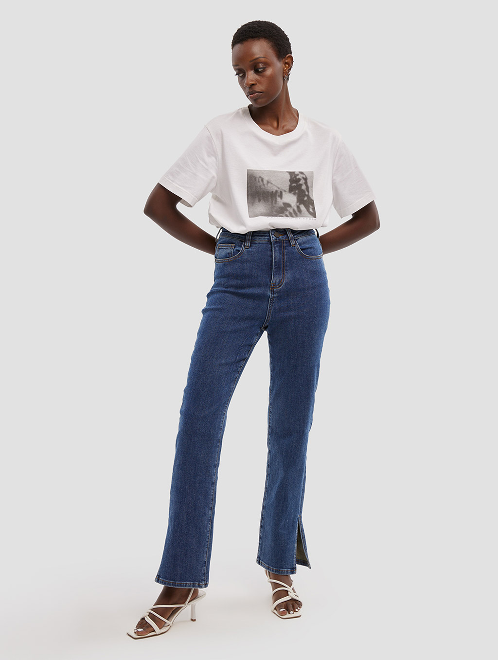 Wide leg clearance jeans with slits