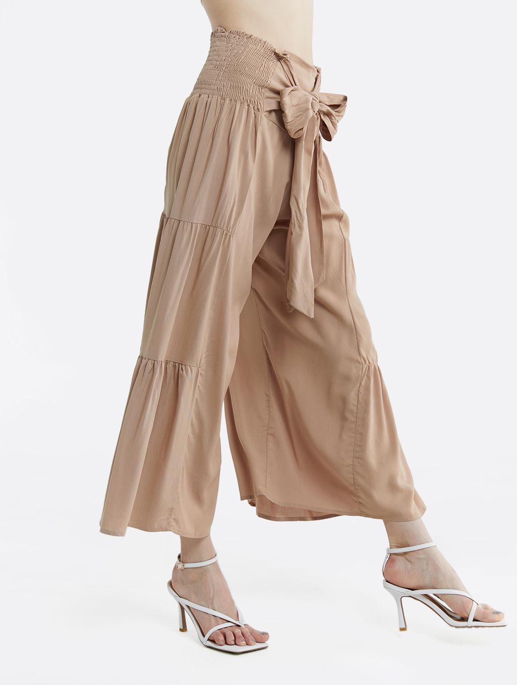 Tie Waist Ruched Flare Pants