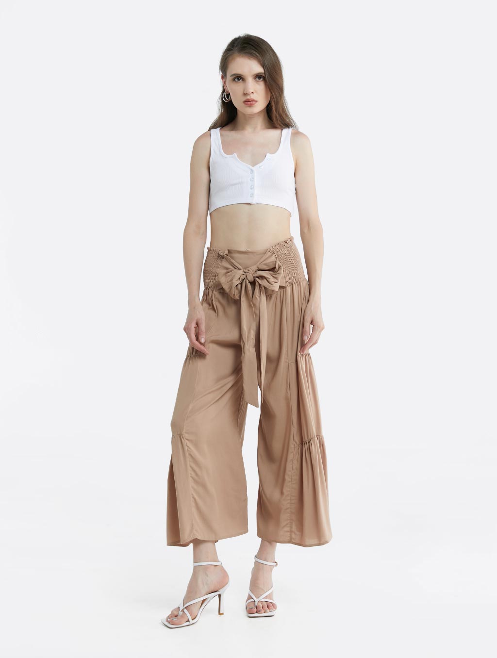 Tie Waist Ruched Flare Pants